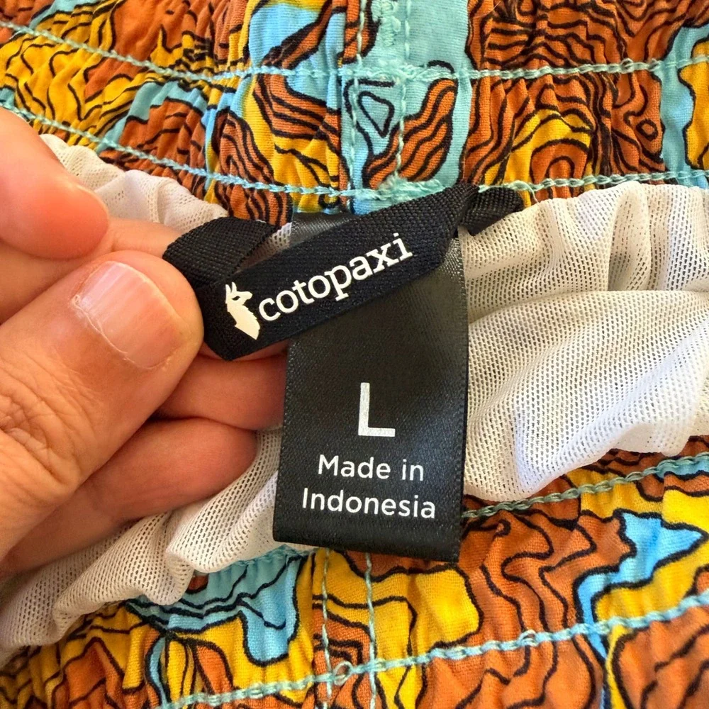 Cotopaxi Swim Trunks Mens L Orange Topo Map Print Summer Mesh Liner Shorts Beach